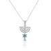 925 Sterling Silver Blue Simulated Opal Jewish Star of David Menorah Pendant Necklace, 18"