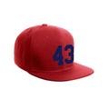 Classic Flat Bill Visor Snapback Hat Custom Color Player Team Numbers, Number 43 Navy, Red Hat