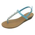 New Women's Fashion Jewel Casual Crystal Buckles Strap Thong Flat Sandal Blue