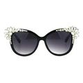 Womens Large Rhinestone Jewel Trim Plastic Butterfly Sunglasses Black Smoke