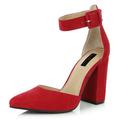 DailyShoes Women's Chunky Heels with Ankle Strap High Low Buckles Closed Point Toe D'Orsay Sandals Adjustable Fashion Casual Heel Shoes Philz-03 Red