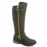 Forever Link Mango-23 Suede Zip Two Buckles Riding Olive Green Knee HIgh Boots (8.5, Olive)