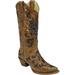 CORRAL Women's Fleur-De-Lis Sequin Inlay Cowgirl Boot Snip Toe Tan 6.5 M US