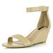 DailyShoes Wedge Heeled for Women Mid Wedges Sandal Ankle Strap Open Toe Trendy On Beach Sandals Shoes Straps Buckle Toed Strappy Beige,pu,7.5