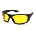 Mens Night Driving Yellow Lens Warp Around Biker Sport Sunglasses Shiny Black