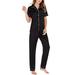 HIMONE Women 2 Piece Short Sleeve Pajamas Set Button Down V Neck Shirt Long Pants Lounge Set Nightwear Sleepwear Plus Size