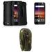 Dual Layer Belt Holster Kickstand Case (Dark Carbon Fiber) Bundle with Jungle Camo Carrying EDC MOLLE Waist Bag Holder Pouch, Glass Screen Protector, Atom Cloth for ZTE ZFIVE G LTE Z557BL