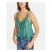FREE PEOPLE Womens Green Ruffled Floral Spaghetti Strap V Neck Top Size XS