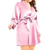 Scvgkk Women's Plus Size Imitation Silk Solid Color Bow Tie Long Sleeve Pajamas Nightgown