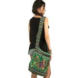 Green Hobo Shoulder Bag Embroidered Elephant Boho Hippie Tote Casual School Female Tribe Azure