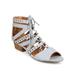 Qupid EA33 Women Leatherette Peep Toe Gilly Tie Slit Low Heel Sandal