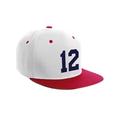 Classic Flat Bill Visor Snapback Hat Custom Color Player Team Numbers, Number 12 Navy, White Red Hat