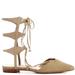 Schutz Tao Brush Sand Nude Suede Pointed Toe Tie Up Gladiator Flat Shoes (5.5)