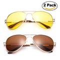 2 Pack - Night Vision Driving Glasses Yellow Amber Lens & Day Time Driving Sunglasses Copper Lens-Classic Aviator Style Glasses with Comfortable Spring Hinge Fit for Most People!