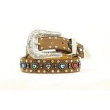 Nocona N4426844-20 Girls Multi Heart Bling Belt, Medium Brown Distressed - Size 20