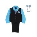 Lito Baby Boys Aqua Shirt Zipper Tie Bow Tie Pinstripe Vest Pant Set