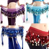 SUPERHOMUSE Sexy Chiffon Belly Dance Hip Scarf 59 Coins Sequin Waistband Belt Skirt Hip Wrap