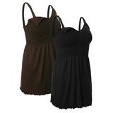 iLoveSIA Women 2-Pack Maternity Tank Tops Breastfeeding Sleeveless Built in Padded Sleepwear Cami Shirt, Coffee+Black, XL