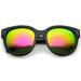 Women's Oversize Horn Rimmed Colored Mirror Lens Cat Eye Sunglasses 56mm (Black / Magenta-Green Mirror)