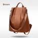 Women Large Capacity Anti-Theft Backpack Retro Solid Color Shoulder Bags Handbag School Student Backpacks Brown