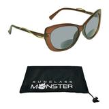 Sunglass Monster Womens BIFOCAL Reading Sunglasses Readers with Cat Eye Fashion Oversized Sexy Transparent Brown Frame