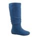 Data-1 Women's Fashion Slip On Pull Up Slouch Comfort Casual Flat Heel Mid Calf Round Toe Boots