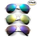 Newbee Fashion - 3 Pack Classic Aviator Sunglasses Flash Full Mirror lenses Semi Half Frame for Men Women with Spring Hinge UV Protection