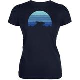 Ocean Shark Retro Sunset Blue Juniors Soft T Shirt Navy MD