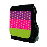 Purple, Hot Pink, Lime Colorblocked Stripes with Gold Polka Dots - Black School Backpack