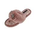 Pretty You London Amelie Thong Slide Slipper with Bow and Rhinestone (Women's)