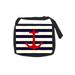 Red Anchor on Gilded Navy Stripes - Black Laptop Shoulder Messenger Bag and Small Wire Accessories Case Set