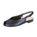 PEERAGE Eden Women Wide Width Peep Toe Adjustable Slingback Comfort Leather Flat BLACK 7.5