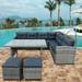 6PCS Patio Sectional Sofa Set with Glass Table, Ottomans & Lawn Grey