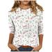 Kddylitq Christmas Women 3/4 Sleeve T Shirts Trendy Graphic Printed Lightweight Tunics Snowflake Snowman Crew Neck Plus Size Tops Santa Claus Tree Elbow Blouses