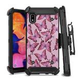 Capsule Case Galaxy A10e Case [Tough Hybrid Transformer Impact Rugged Built-in Kickstand Black Case Cover with Belt Clip Holster] for Samsung Galaxy A10e SM-A102U (Pink Butterfly Pattern)