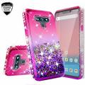 Noir Case for LG Stylo 6 / Stylo 6 Plus Case w/ Tempered Glass Screen Protector Liquid Quicksand Glitter Cute Bling Girls Women [Shock Proof] - Pink/Purple