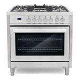 Cosmo 36 in. 3.8 cu. ft. Single Oven Dual Fuel Range with 8 Function Convection Oven in Stainless Steel