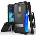 Black Tri-Shield Rugged Case Cover and Belt Clip Holster [with Kickstand + Credit Card Slot + Strap] for LG Aristo 2 Aristo 2 Plus Aristo Tribute Dynasty