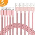 2 Meter Phone Charger Cable 6FT Nylon Braided USB Fast Charging Cable Cord Compatible with Smart Phone X Case/8/8 Plus/7/7 Plus/6/6s Plus/5s/5 iPad Mini MAX Case - Pink Rose Gold (5-Pack)