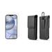 Bemz Holster Bundle for Apple iPhone 12: Vertical PU Leather Belt Holster Double Holder Carrying Pouch Case (Holds 2 Phones) with Tempered Glass Screen Protector - Black