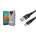 Bemz Brushed Metal Armor LG K51 Case Bundle: Slim Magnetic Kickstand Dual Layer Protection Cover with Heavy Duty Type-C to USB-A Charger Cable (3 Feet) and Lens Wipe - Dark Grey