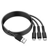 3 in 1 USB Charging Cable - 4ft Multi Chord Charger Black