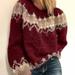 Ydkzymd Golf Sweater for Women Cozy Knit Winter Tunic Ribbed Pullover Long Sleeve Jumper Western Solid Color Blouses Chunky Graphic Crew Neck Plus Size Top Wine 2XL