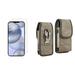 Luxmo Apple iPhone 12 Belt Holster Bundle: Vertical Rugged Nylon Carrying Pouch Clip Phone Case (2 Card Slots/Pen Holder) with Tempered Glass Screen Protector - Brown