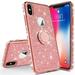 iPhone Xs 2018 Case iPhone X Case Liquid Floating Glitter Phone Case Girls Women Kickstand Bling Diamond Bumper Ring Stand Protective iPhone Xs Rose Gold