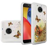 GSA Liquid Quicksand with Glitter Design Hybrid TPU Case For Motorola Moto E4 Plus 4G Gold Butterfly