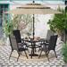 PHI VILLA 6-piece Patio Dining Set, 1 Square Metal table, 4 Adjustable Folding Chairs and 10ft Umbrella