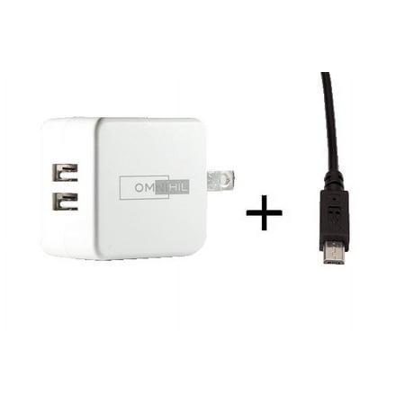 [UL Listed] OMNIHIL 2-Port Wall Charger+5FT-MICRO-USB Cable Compatible with INSIGNIA NS-MINISONIC20