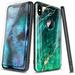 For iPhone XR Case with Tempered Glass Screen Protector Ultra Slim Thin Glossy Stylish Gold Glitter Marble Design Phone Cover - Emerald