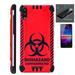WORLD ACC Combat Guard Phone Case Compatible with TCL A2X + Screen Protector Brushed Metal Texture Hybrid Cover (Red Biohazard)